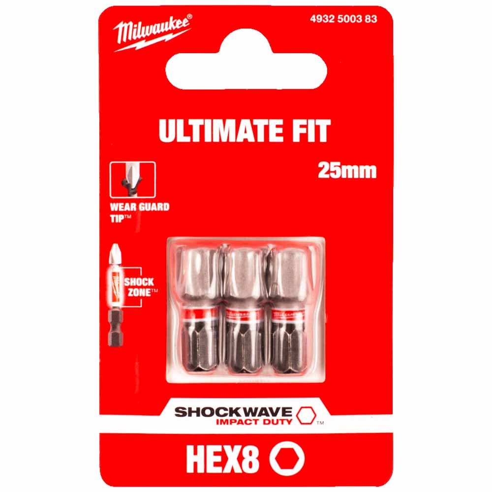 Бита ударная Shockwave Impact Duty HEX8.0 25 мм (3 шт) Milwaukee (4932500383)