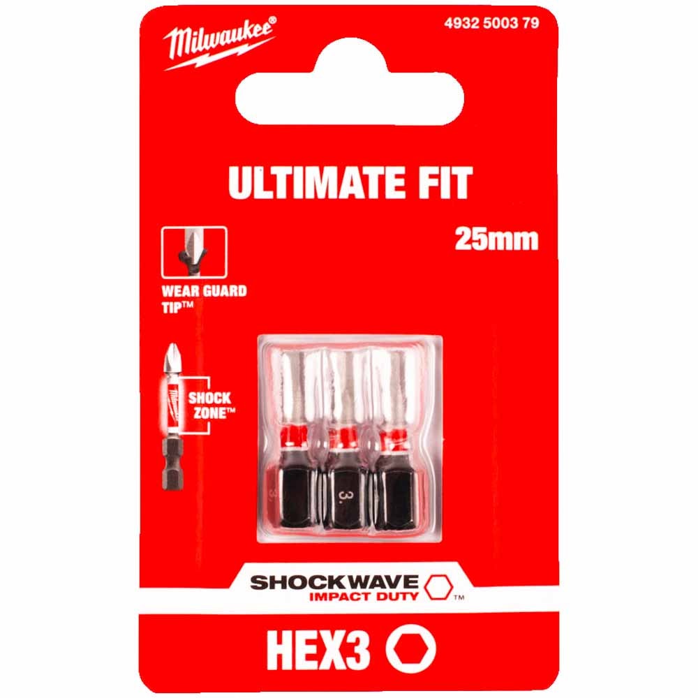 Бита ударная Shockwave Impact Duty HEX3.0 25 мм (3 шт) Milwaukee (4932500379)