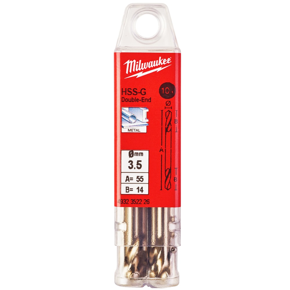 Сверло по металлу двухстороннее 3.5x55 мм HSS-G (10 шт) Round Shank Milwaukee (4932352226), фото 3