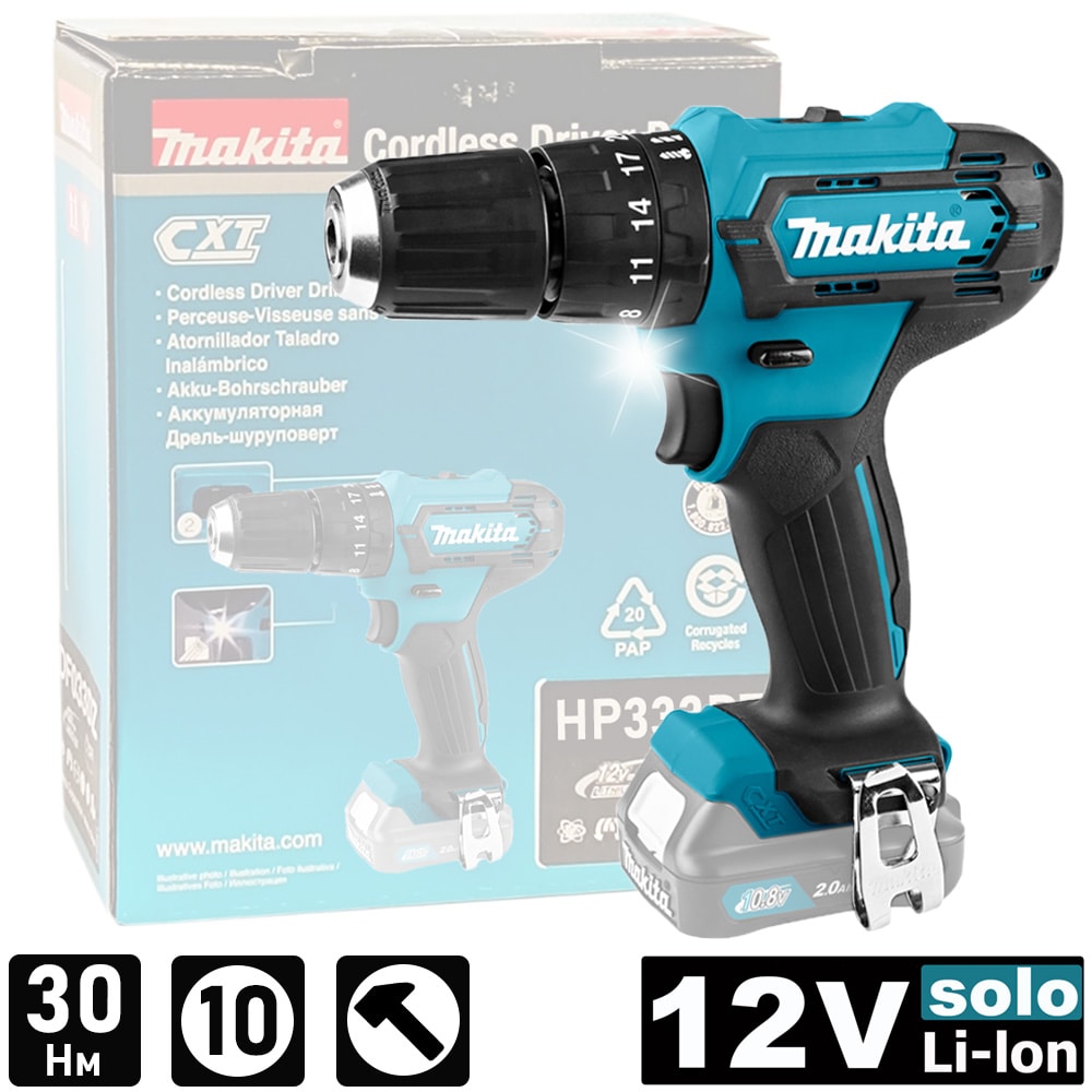 Дрель-шуруповерт ударная аккумуляторная HP333DZ (HP 333 DZ) MAKITA