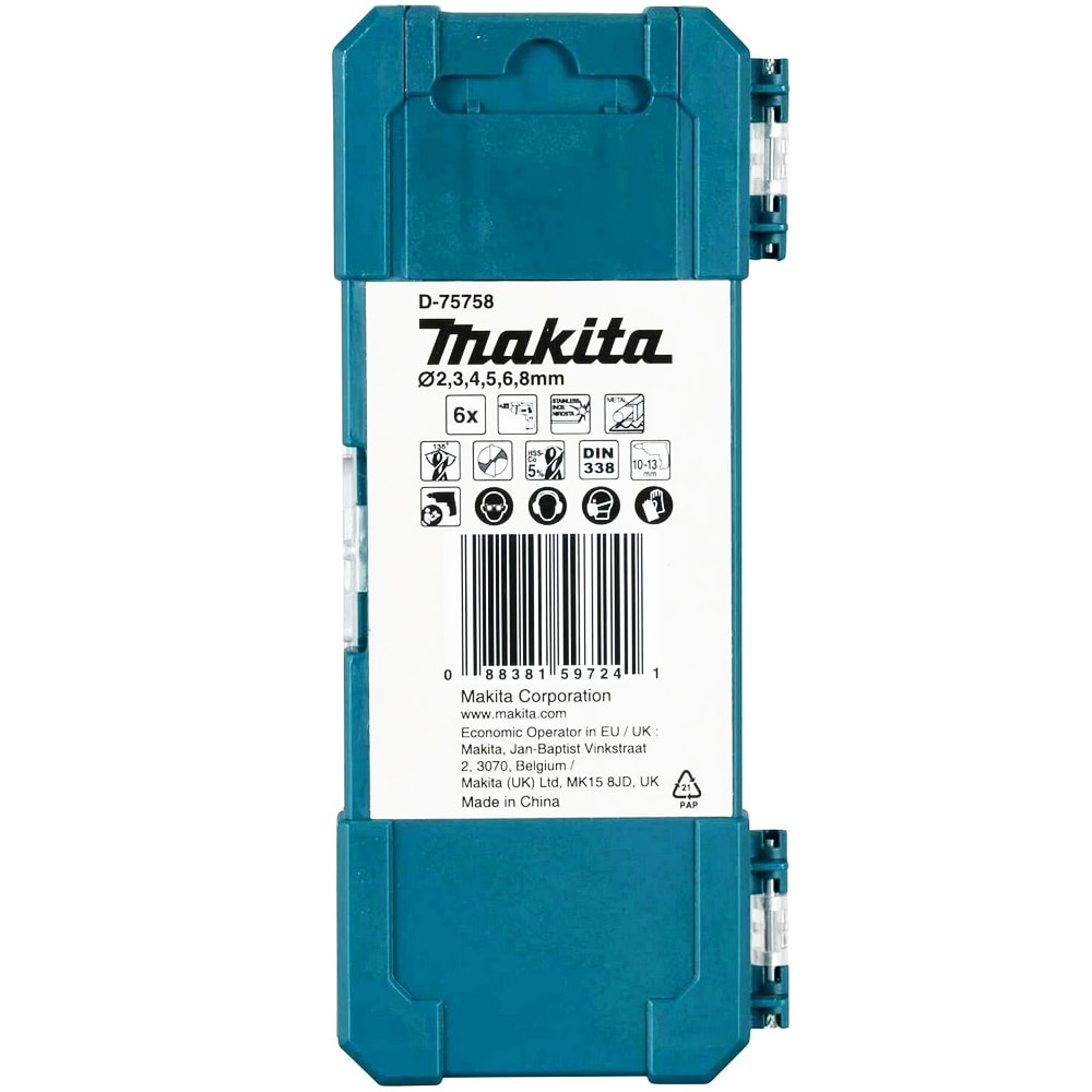 Набор сверл по металлу HSS-Co 2,3,4,5,6,8 мм (6 шт) MAKITA (D-75758), фото 3