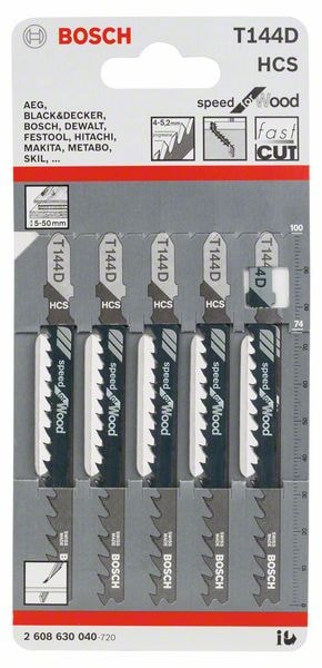 Пилка для лобзика T144D Speed for Wood (5 шт) BOSCH (2608630040)