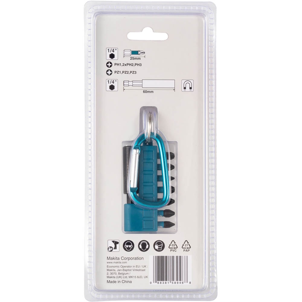 Набор ударных бит Impact Black 25 мм (8 шт) с карабином MAKITA (E-11994), фото 2