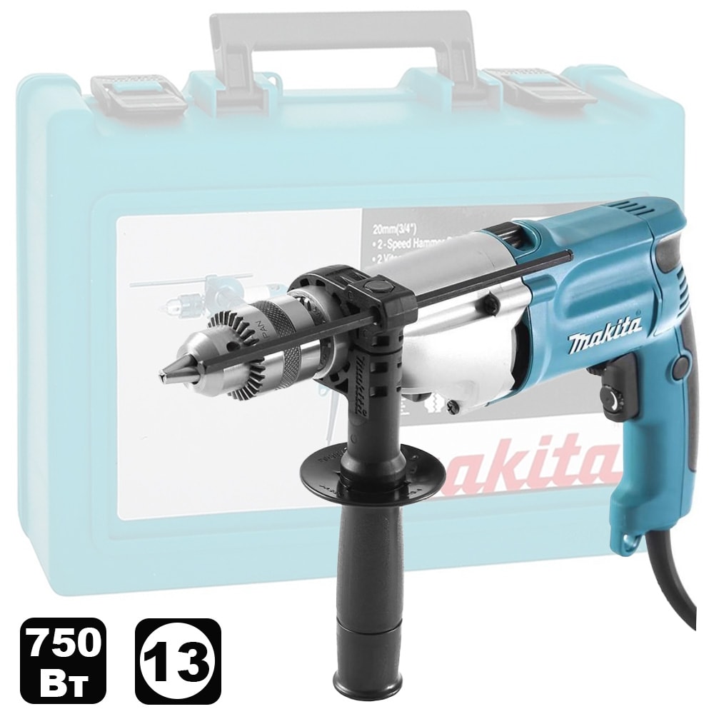 Дрель ударная HP2050 (750 Вт / ЗП_1,5-13мм / Кейс), MAKITA