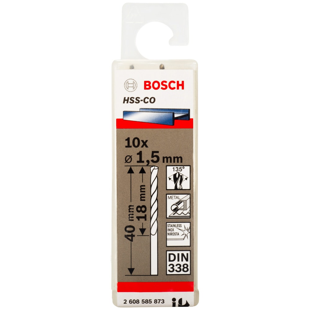 Сверло по металлу HSS-Co 1,5x18x40 мм (10 шт), BOSCH, фото 3
