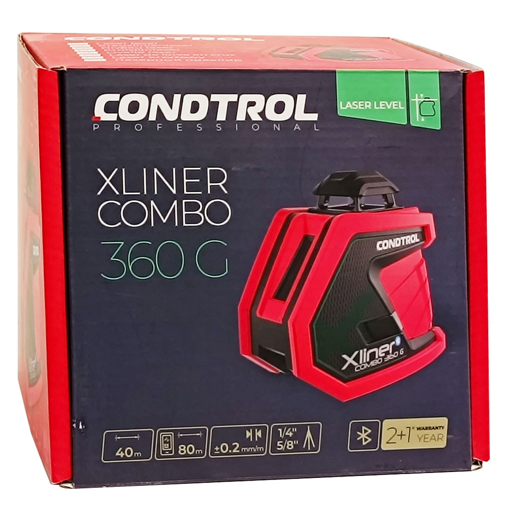 Нивелир лазерный Xliner Combo 360G (Зеленый / 40/80 м / 3 луча / ± 0.2 мм/м / Сумка), CONDTROL, фото 2
