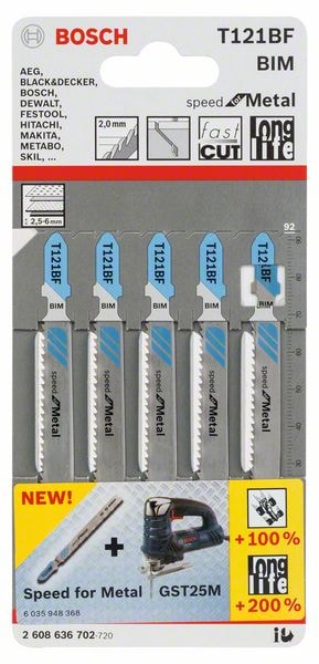 Пилка для лобзика T121BF Speed for Metal (5 шт) BOSCH (2608636702)