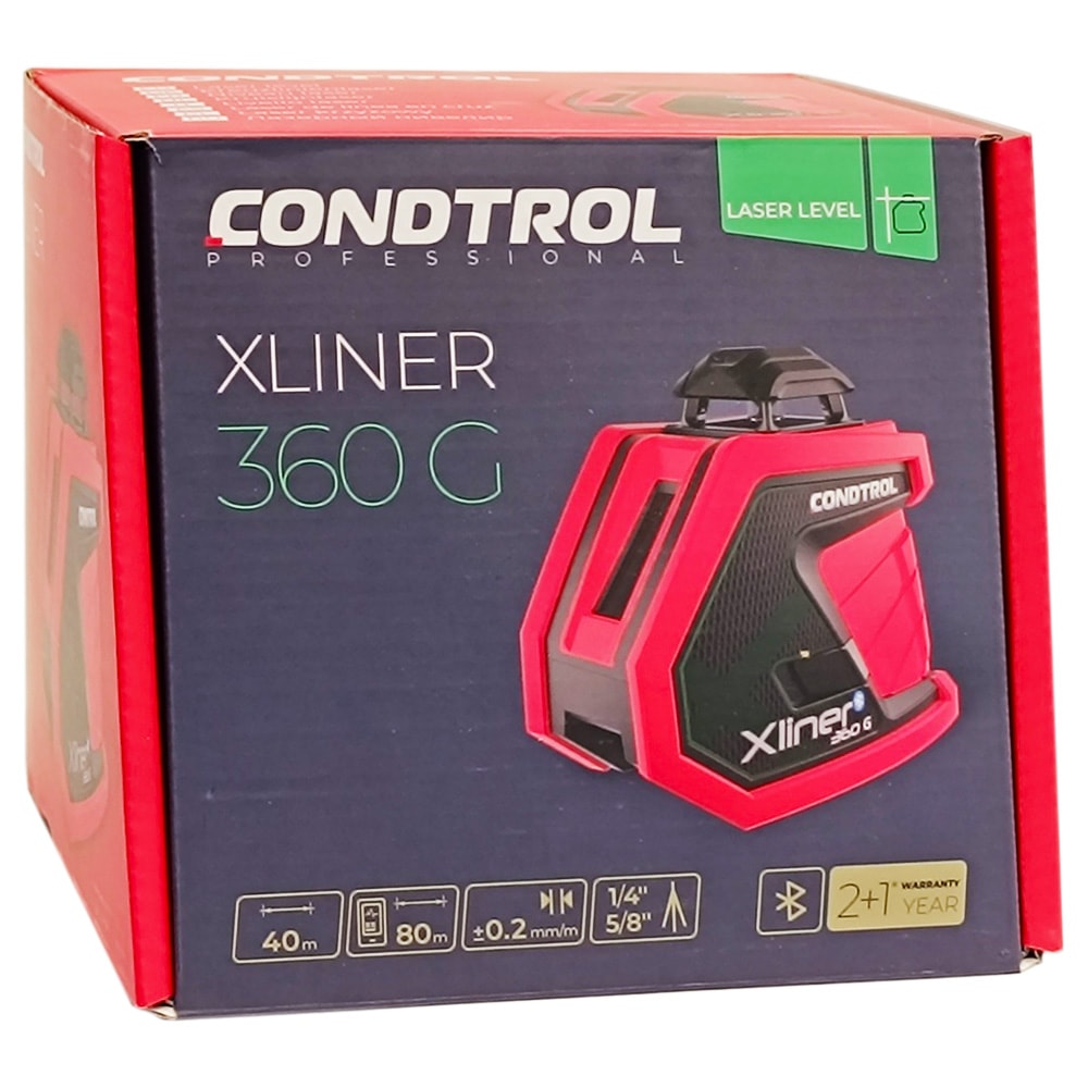 Нивелир лазерный XLiner 360G (Зеленый / 40/80 м / 2 луча / ± 0.2 мм/м / Сумка), CONDTROL, фото 2