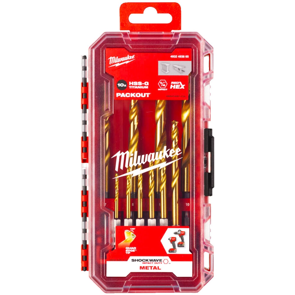 Набор сверл по металлу 3-10 мм (10 шт) Shockwave HSS-G Tin Red Hex GEN II Milwaukee (4932493865)
