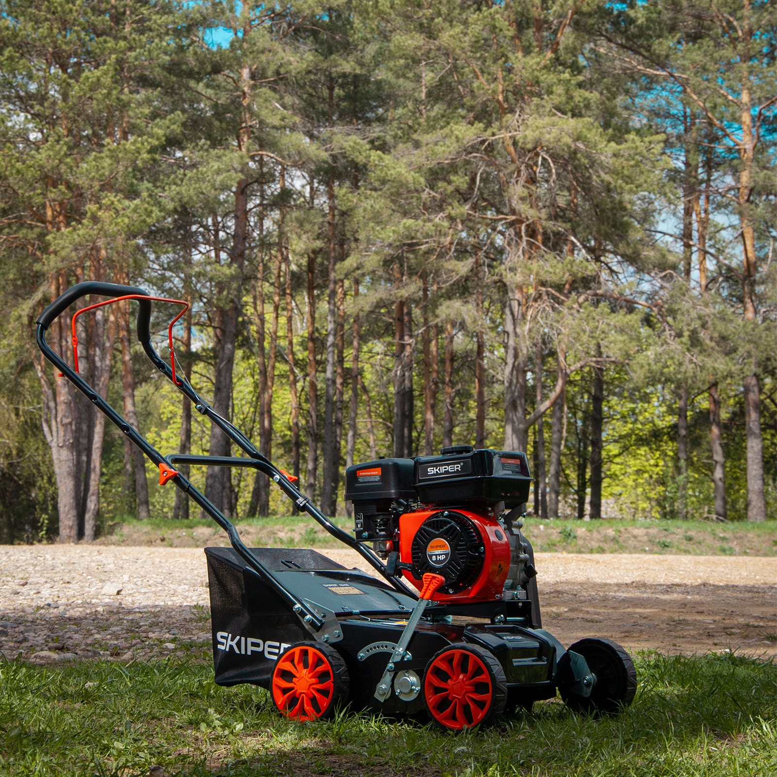 Аэратор-скарификатор Skiper AS400 (шир 40 см, 8 лс, 8 уров.обработки, ручн.привод, травосб.45 см), фото 11