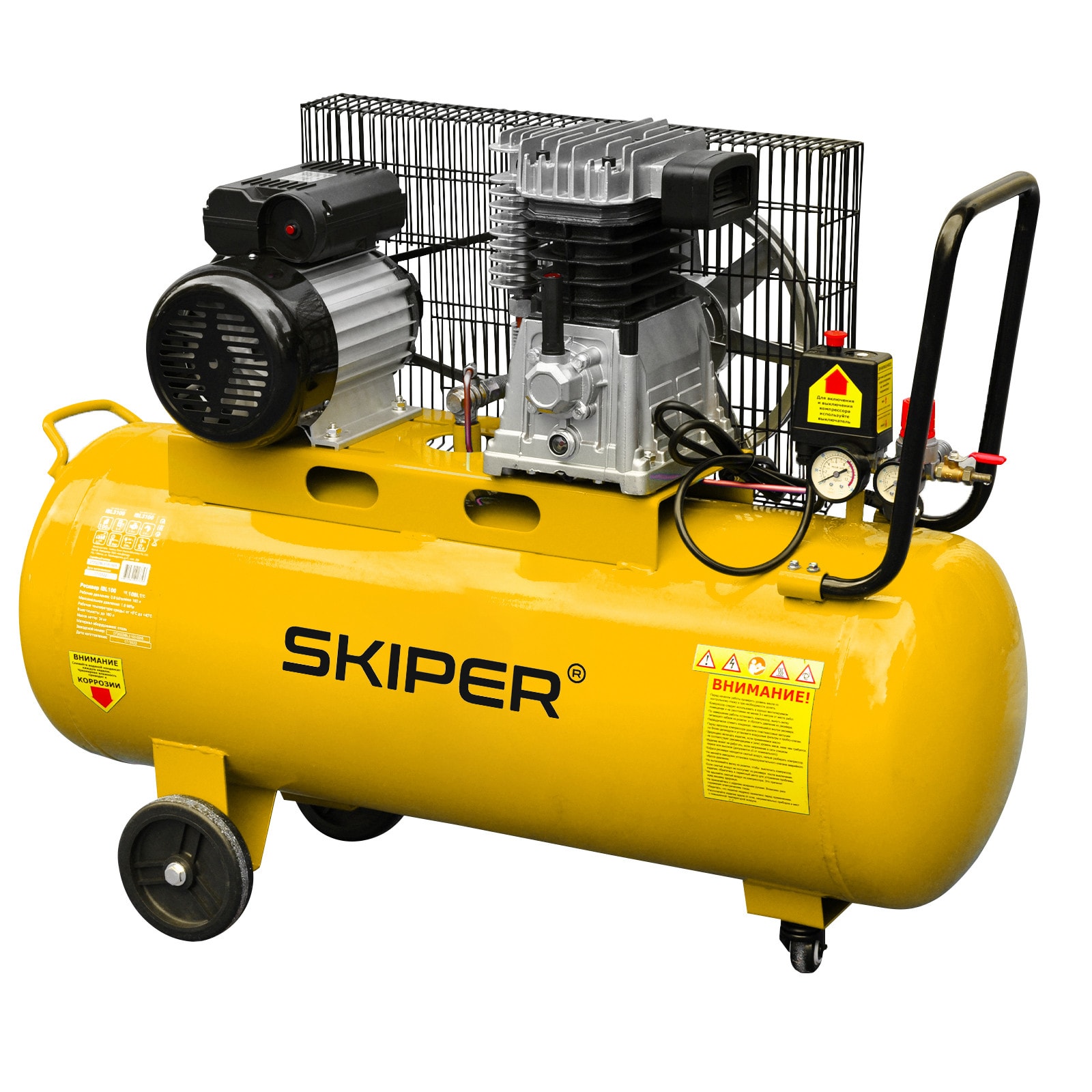 Воздушный компрессор SKIPER IBL3100 (до 395л/мин, 8атм, 100л, 230В, 2.2кВт, итальянский тип)