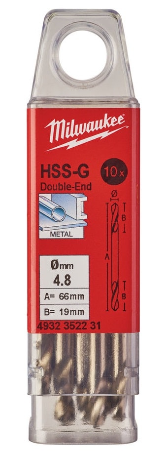 Сверло по металлу двухстороннее 4.8x66 мм HSS-G Round Shank (10 шт) Milwaukee (4932352231)