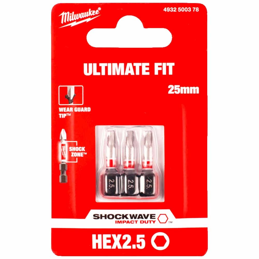 Бита ударная Shockwave Impact Duty HEX2.5 25 мм (3 шт) Milwaukee (4932500378)