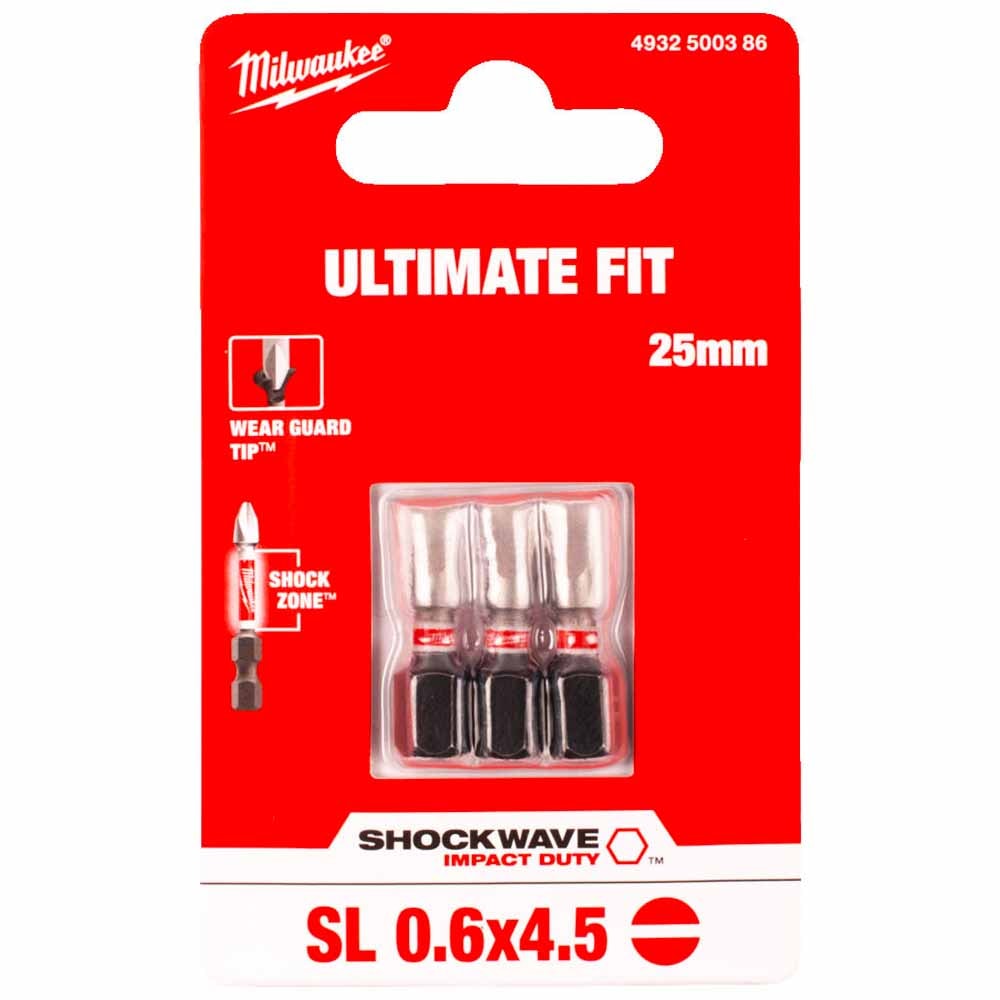 Бита ударная Shockwave Impact Duty SL 0.6x4.5 25 мм (3 шт) Milwaukee (4932500386)