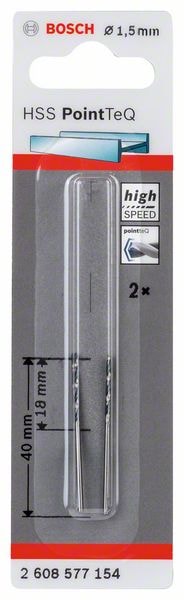 Сверло по металлу 1,5х40 мм (2 шт) HSS PointTeQ BOSCH (2608577154)