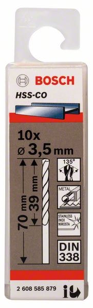 Сверло по металлу HSS-Co 3,5x39x70 мм (10 шт), BOSCH