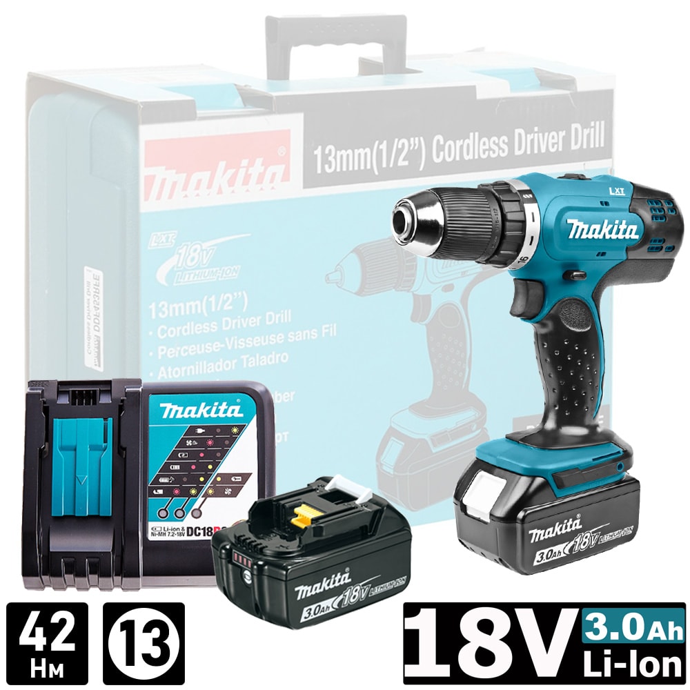 Дрель-шуруповерт аккумуляторная DDF453RFE (DDF 453 RFE) MAKITA