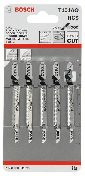 Пилка для лобзика T101AO Clean for Wood (5 шт) BOSCH (2608630031)