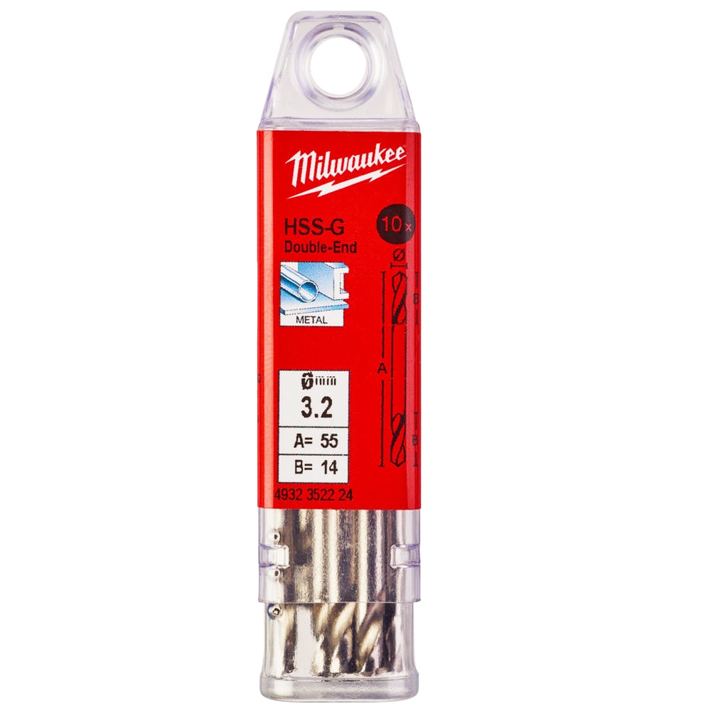 Сверло по металлу двухстороннее 3,2x55 мм HSS-G (10 шт) Round Shank Milwaukee (4932352224), фото 3