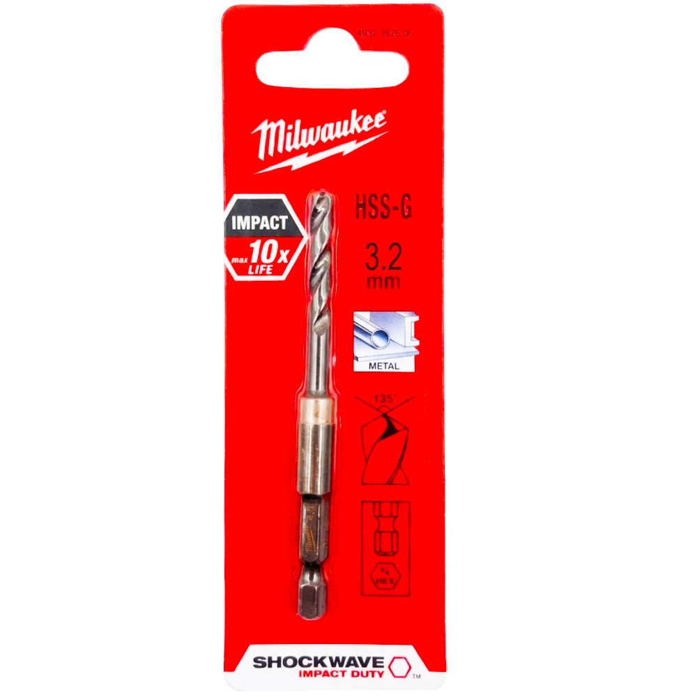 Сверло по металлу 3,2x70 мм Shokwave HSS-G HEX Milwaukee (4932352606)