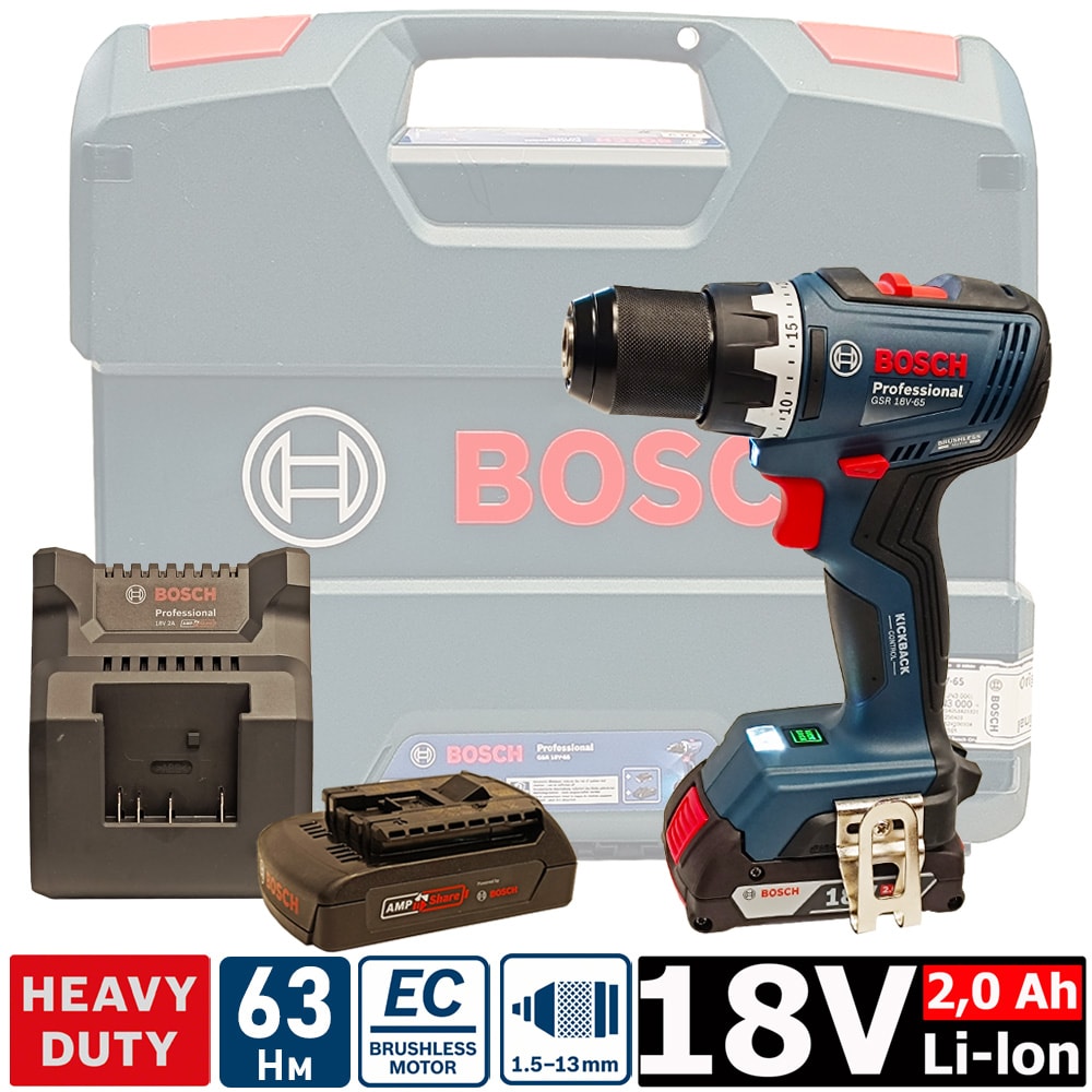 Дрель-шуруповерт аккумуляторная GSR 18V-65 Professional BOSCH (06019N3000)