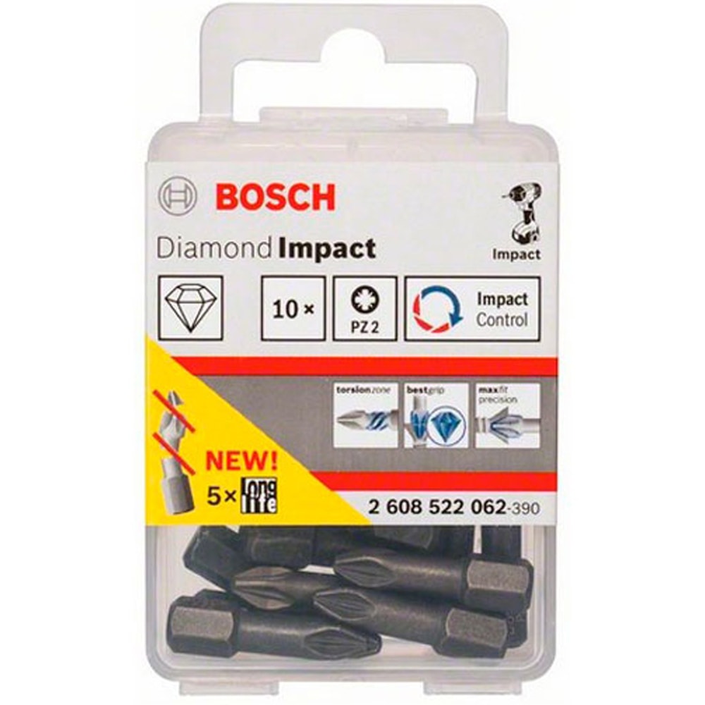 Бита крестообразная Diamond Impact PZ2 25 мм (10 шт) BOSCH (2608522062), фото 3