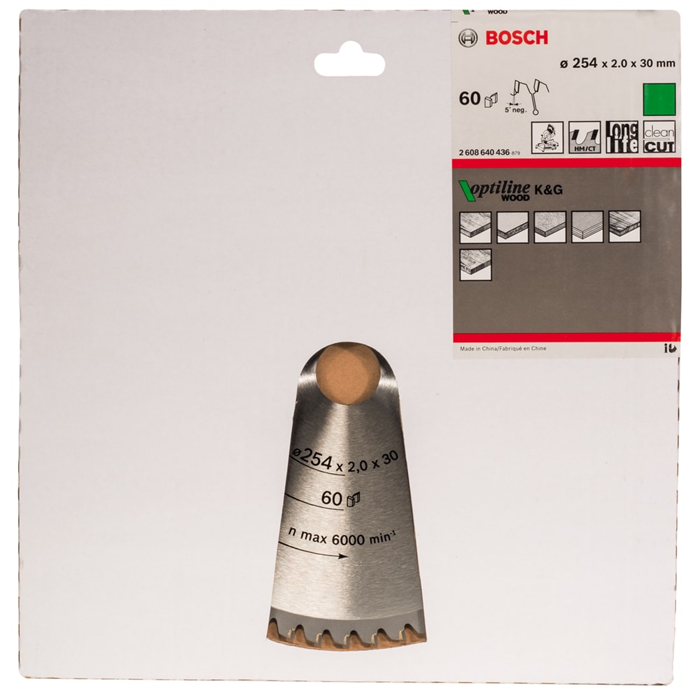 Диск пильный 254х2,0х30 мм Z60 Optiline Wood, BOSCH