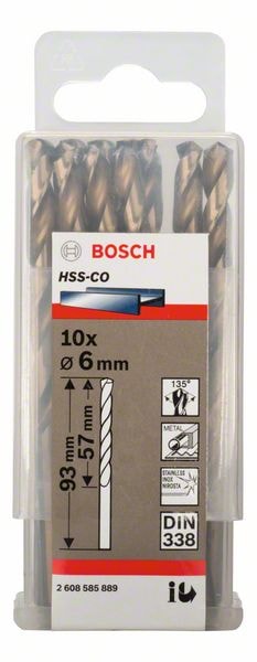 Сверло по металлу HSS-Co 6,0x57x93 мм (10 шт), BOSCH