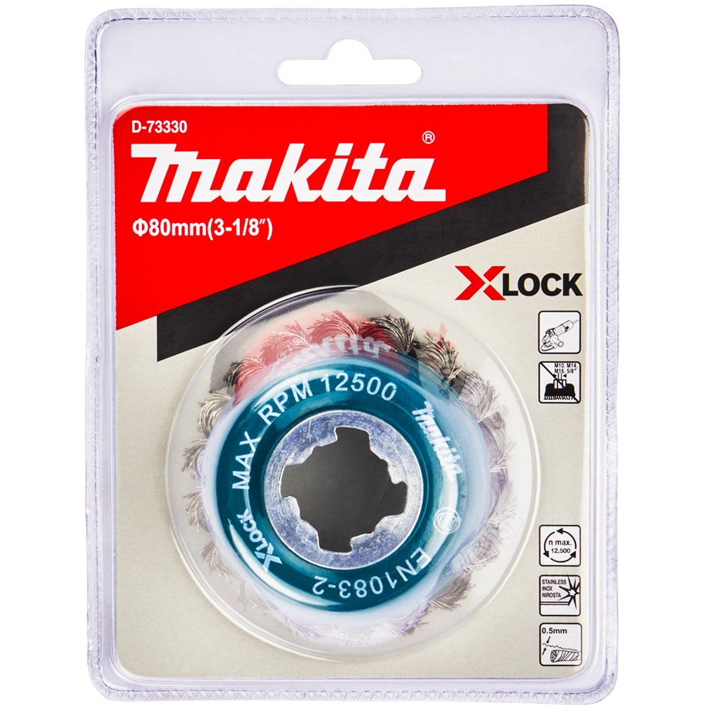 Щетка проволочная чашечная (d80 мм / пров 0,5 мм / X-lock) по нержавейке, MAKITA