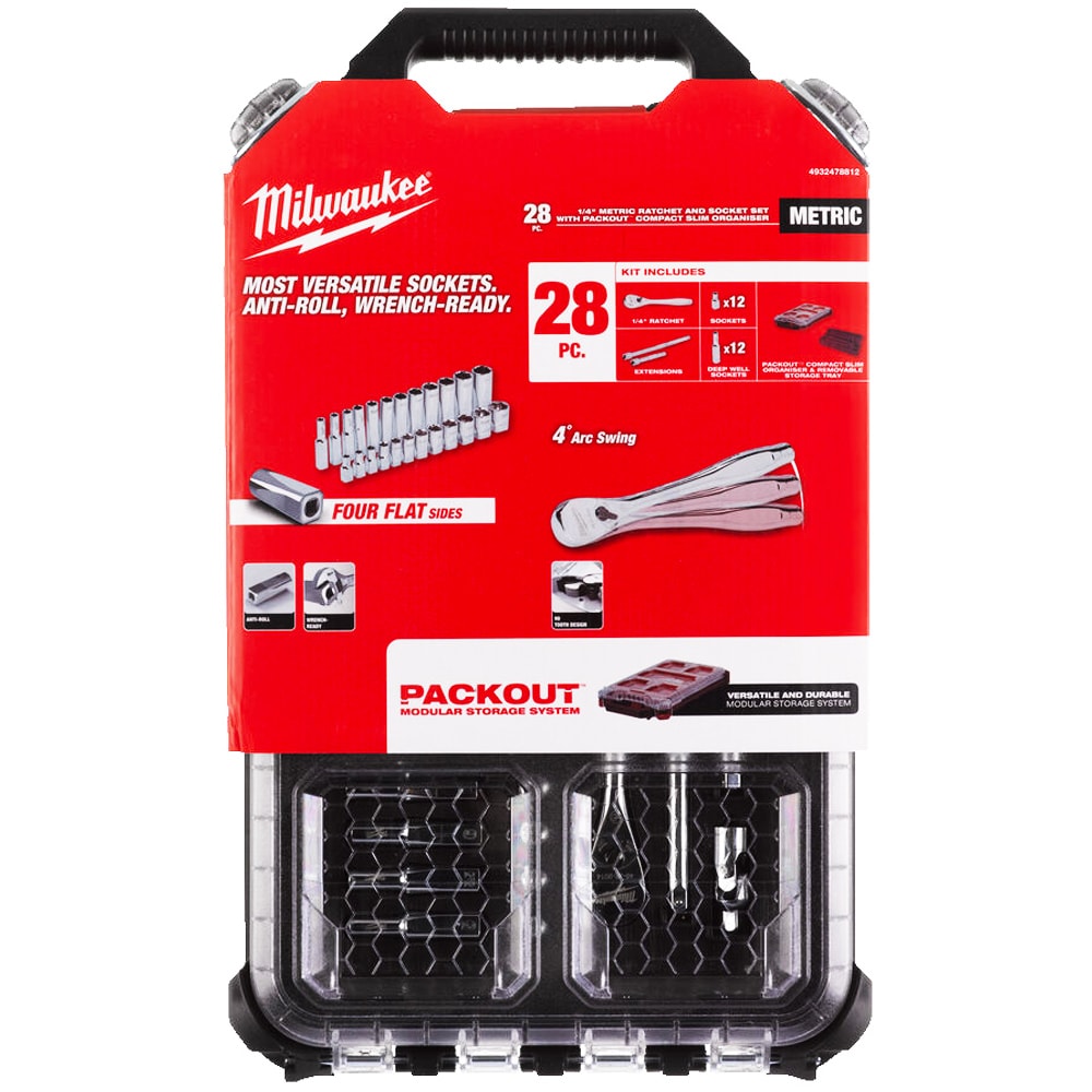 Набор головок 5-15 мм 1/4" (28 шт) с трещеткой в кейсе PACKOUT Milwaukee (4932478812)
