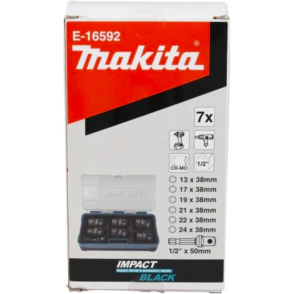 Набор_Головки торцевые ударные 1/2" 13 - 24 мм Impact Black (7 шт / кейс), MAKITA, фото 4