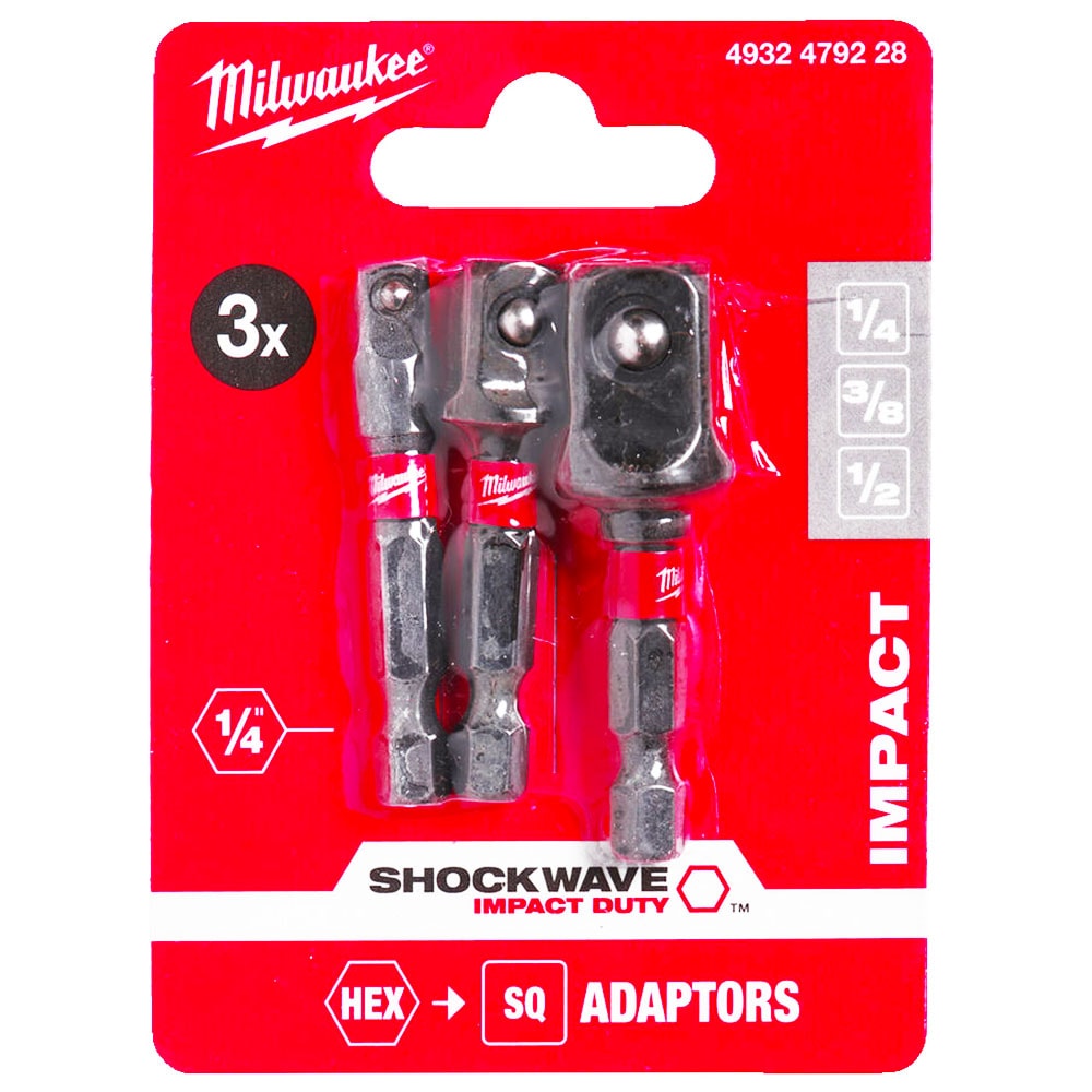 Набор ударных адаптеров Shockwave с 1/4"HEX на квадрат 1/4" / 3/8" / 1/2" Milwaukee (4932479228)