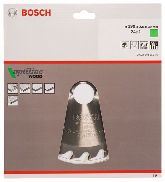 Диск пильный 190х2,6х30 мм Z24 Optiline Wood, BOSCH