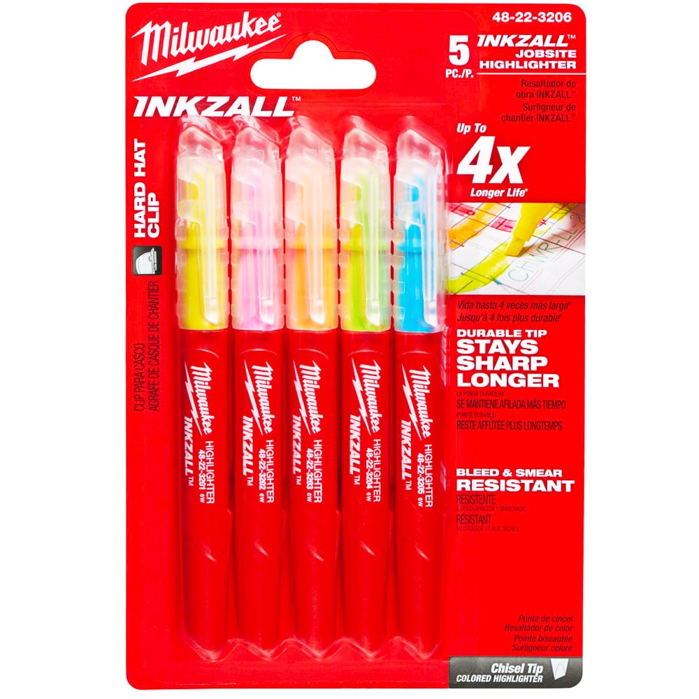 Набор цветных текстмаркеров INKZALL (5 шт) Milwaukee (48223206)