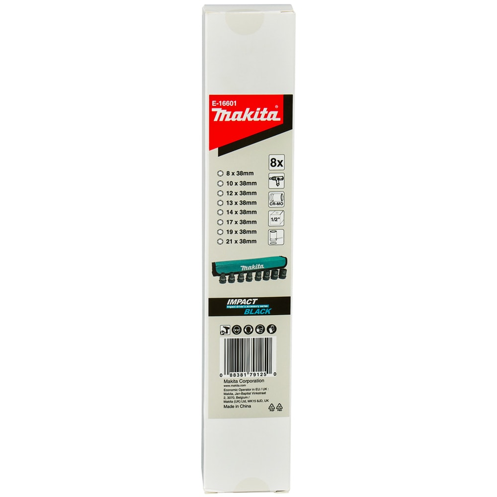 Набор ударных головок Impact Black 8-21 мм 1/2" (8 шт) MAKITA (E-16601), фото 4
