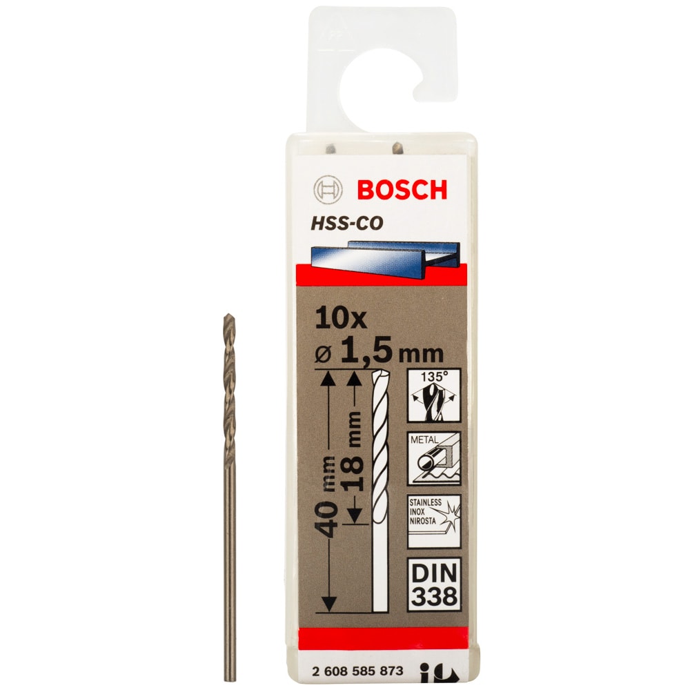 Сверло по металлу HSS-Co 1,5x18x40 мм (10 шт), BOSCH
