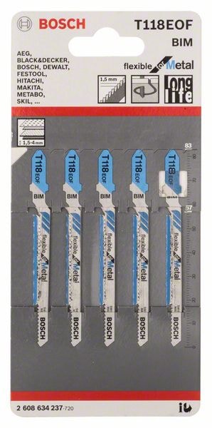 Пилка для лобзика T 118 EOF Flexible for Metal (5 шт), BOSCH
