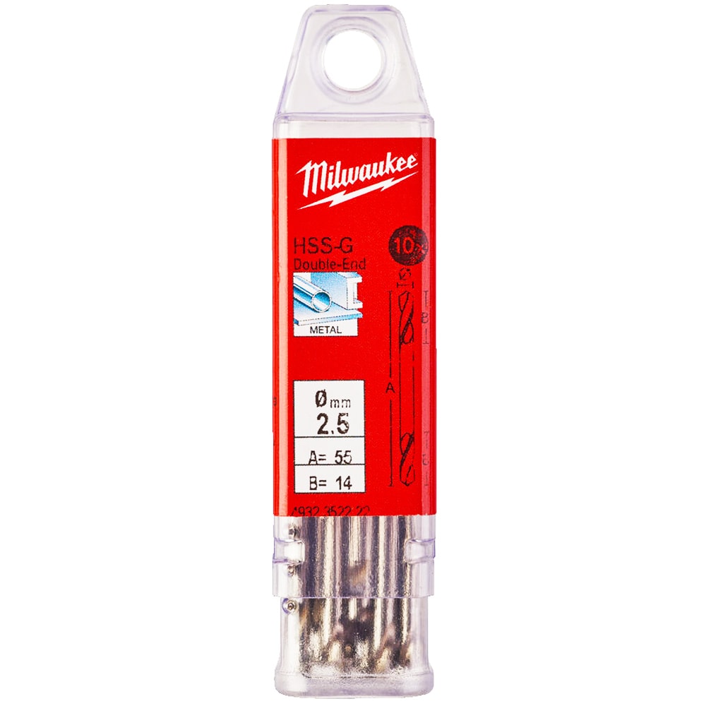 Сверло по металлу двухстороннее 2,5x55 мм HSS-G (10 шт) Round Shank Milwaukee (4932352222), фото 3