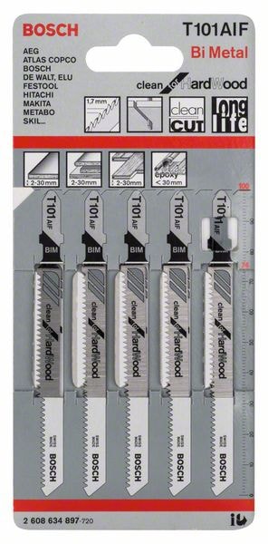 Пилка для лобзика T 101 AIF Clean for Hard Wood (5 шт), BOSCH