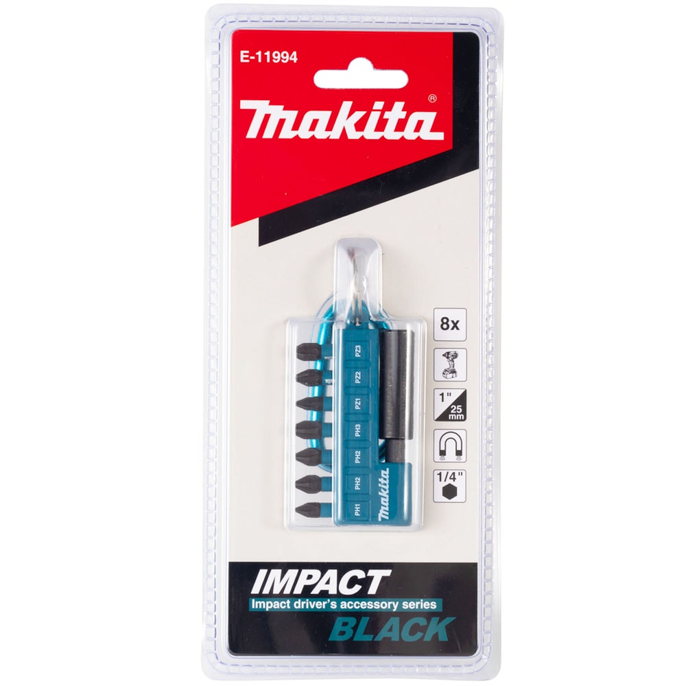 Набор ударных бит Impact Black 25 мм (8 шт) с карабином MAKITA (E-11994)