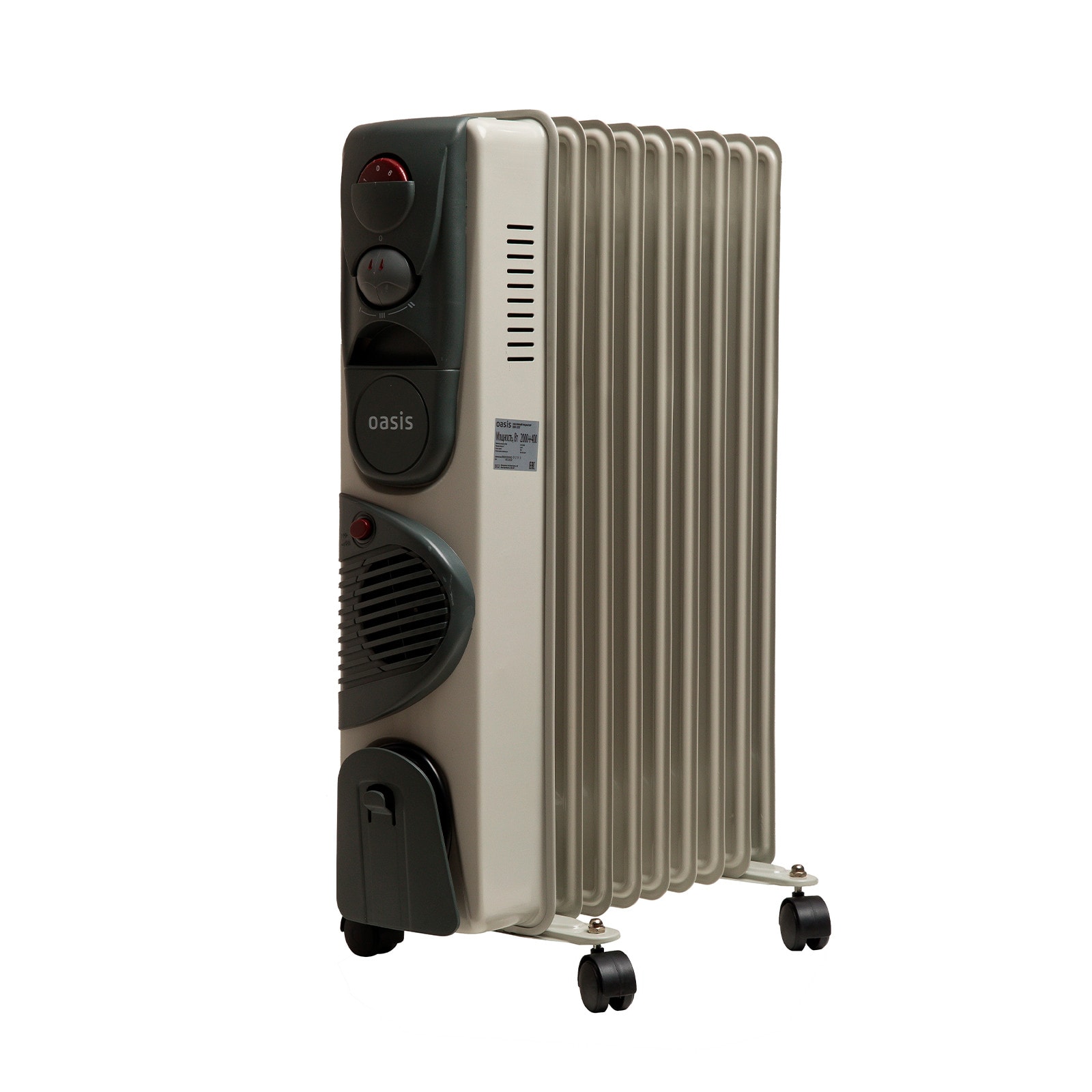 Радиатор масляный Oasis BB-25T (11 секций, 2500+400 Вт, до 25 м2, тепловентилятор)