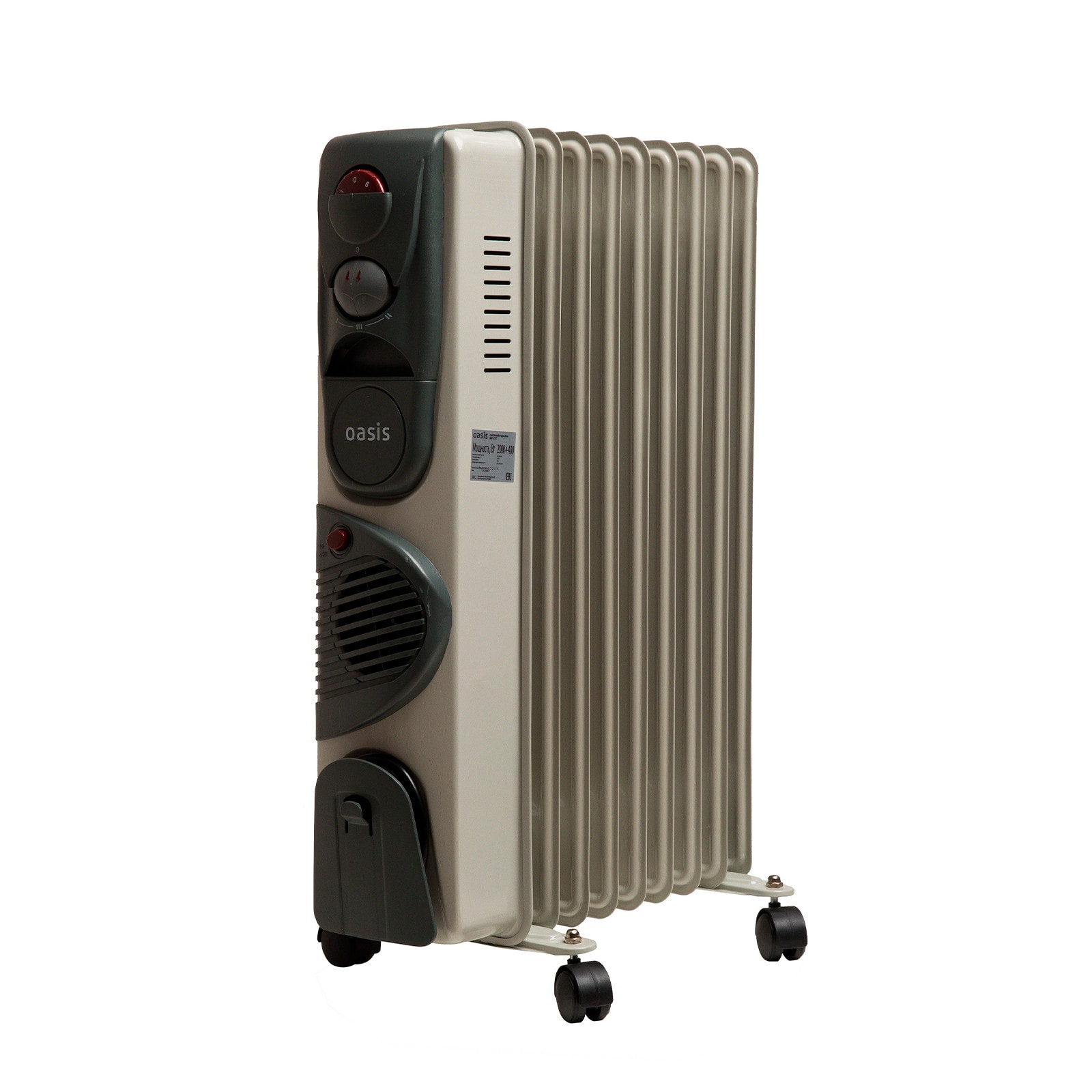 Радиатор масляный Oasis BB-20T (9 секций, 2000+400 Вт, до 20 м2, тепловентилятор)