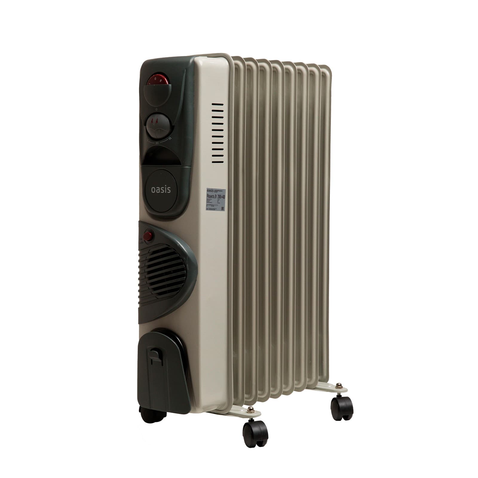 Радиатор масляный Oasis BB-20T (9 секций, 2000+400 Вт, до 20 м2, тепловентилятор)