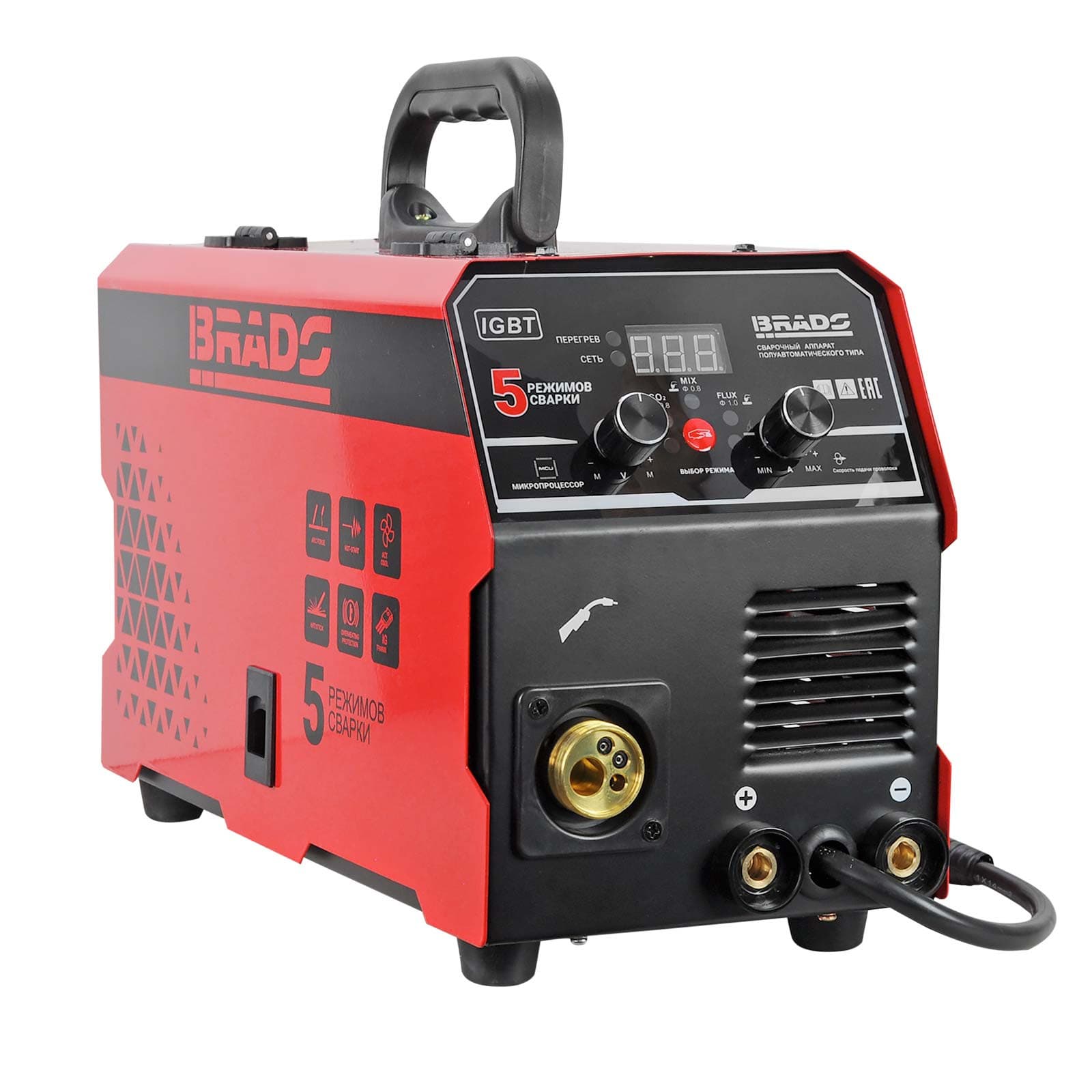Полуавтомат сварочный BRADO MIG/MMA-220L-27 (220А; МИКРОПРОЦЕССОР; MIG/FLUX/MMA/TIG; еврорукав 3м), фото 2
