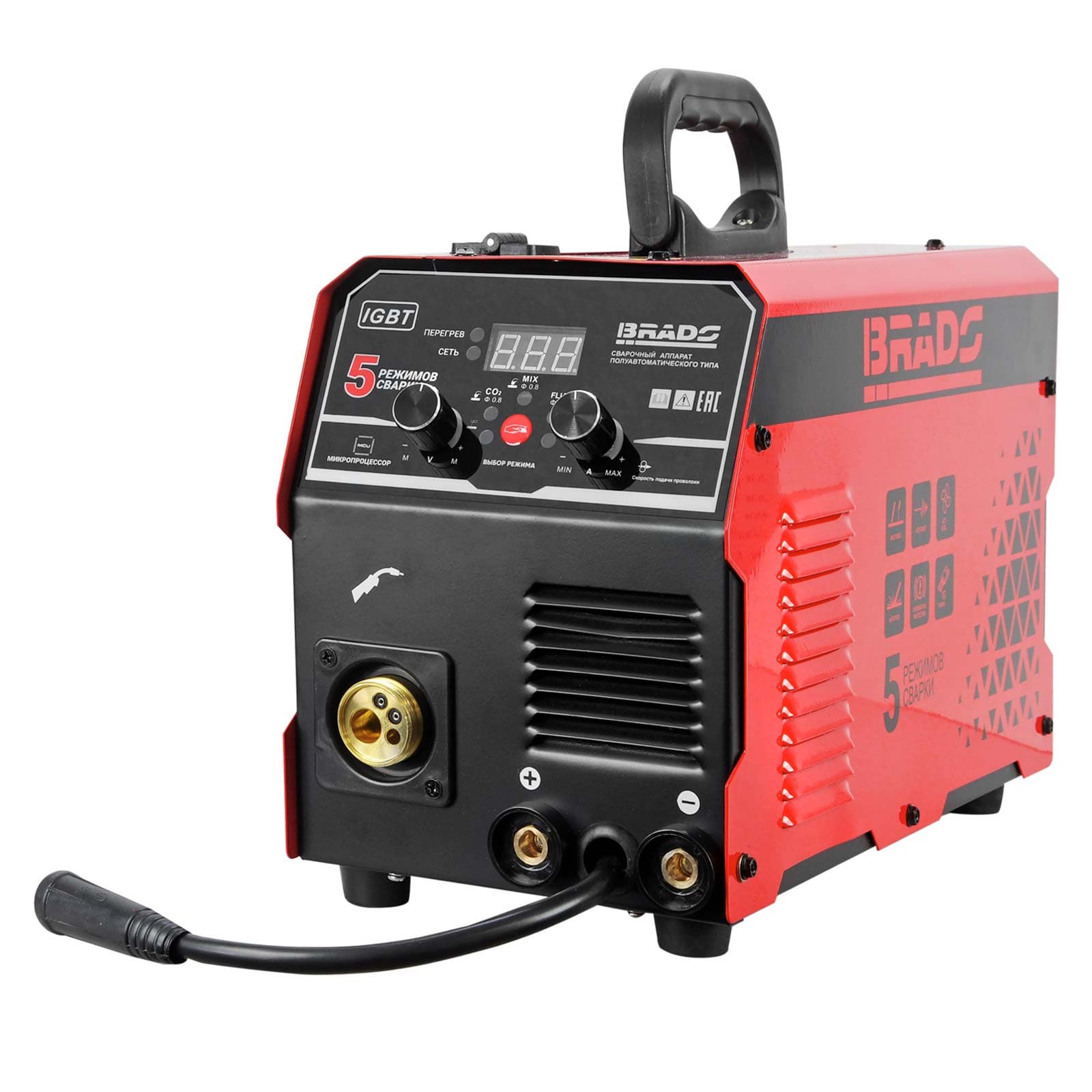 Полуавтомат сварочный BRADO MIG/MMA-220L-28 (220А; МИКРОПРОЦЕССОР; MIG/FLUX/MMA/TIG; еврорукав 3м), фото 3